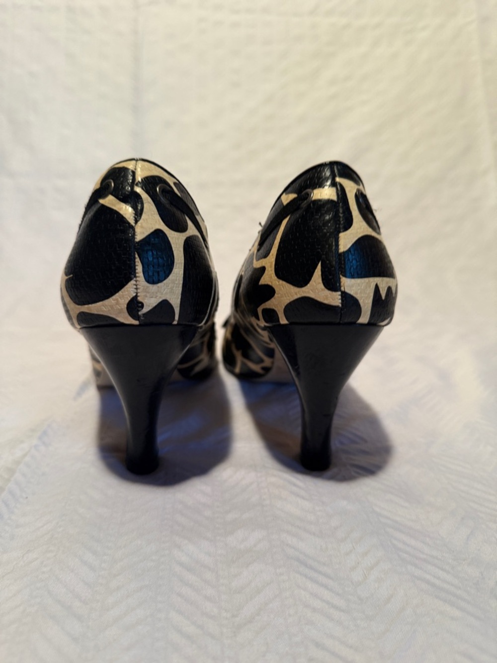 Madden Girl Black and Beige Peep-Toe Heels with Bow Accent - Picture 6 of 8